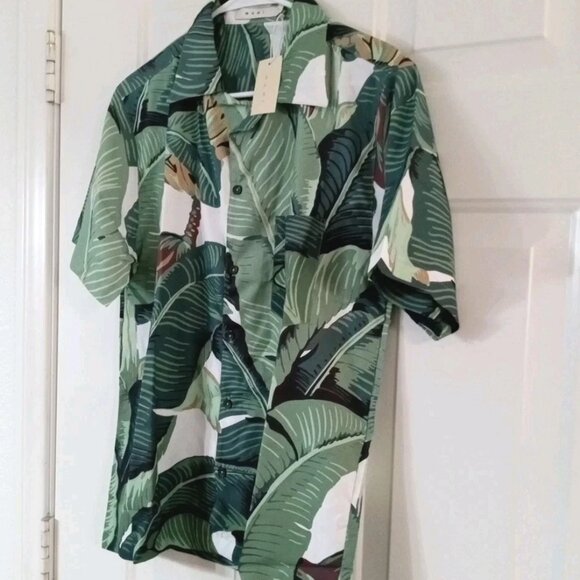 MNML Shirt Green And White Bananas Button Down Short Sleeve Men's Small - Picture 4 of 6